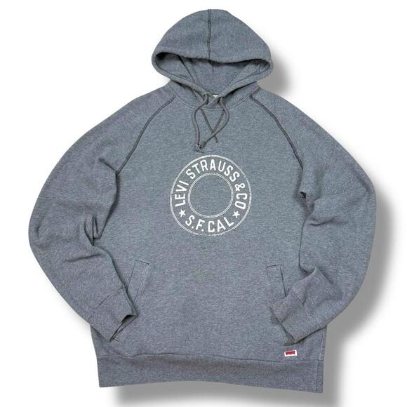 Levi’s Gray Hoodie Levi Strauss & Co Graphic Logo Pullover Size L Casual Retro - Picture 1 of 6